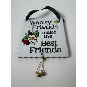 Suzy Toronto Wacky Friends Ceramic Wall Plaque Hanging Tile with Bells 4x4